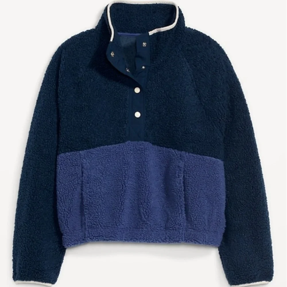 Old Navy NWT Long-Sleeve Oversized Two-Tone Sherpa Sweatshirt for Women - Picture 6 of 9